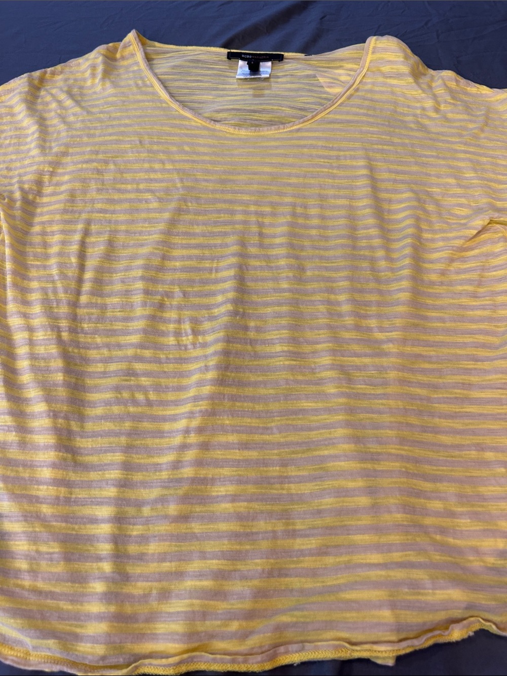 BCBGMaxAzria Yellow and Cream Striped Short Sleeve Tee - Lightweight Crew